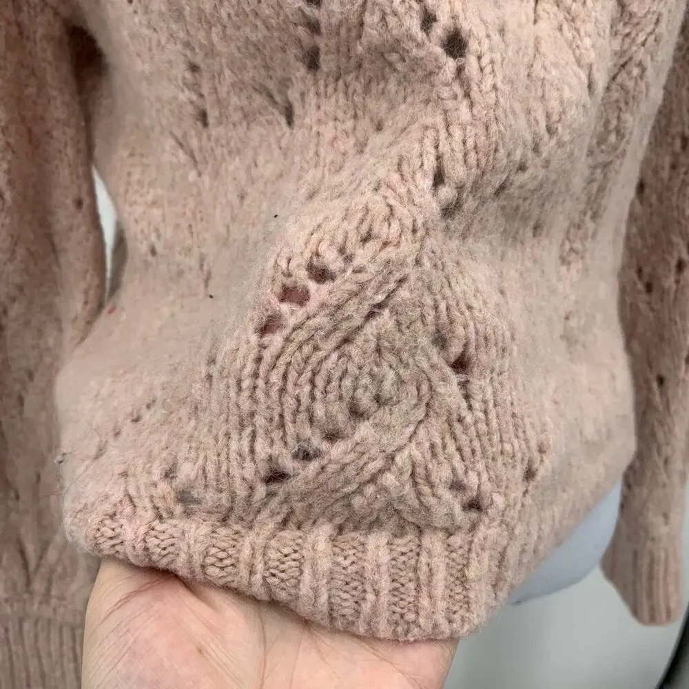 J.Crew Womens Sweater Womens S Small Pale Pink‎ Wool Blend Open Knit Pointelle